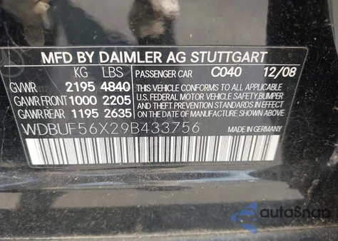 2009 Mercedes-Benz E 350 z USA, uszkodzony, nr VIN WDBUF56X29B433756